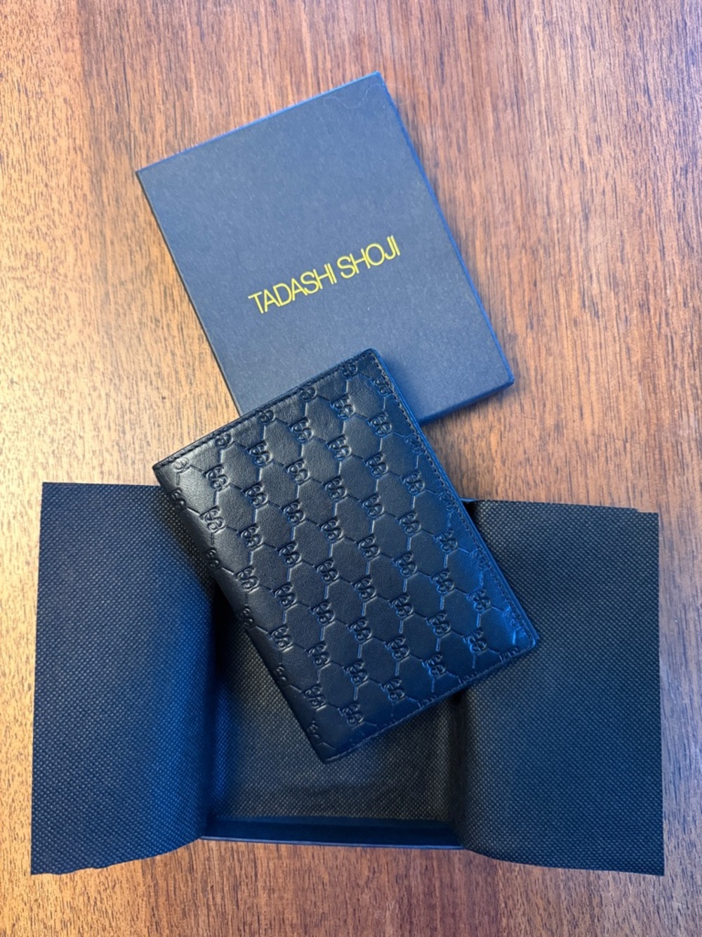 Tadashi Shoji Black Embossed Leather Card Wallet and Passport Holder